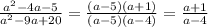 \frac{a^{2}-4a-5}{a^{2}-9a+20}=\frac{(a-5)(a+1)}{(a-5)(a-4)}=\frac{a+1}{a-4}