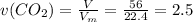 v(CO_{2})=\frac{V}{V_{m}}=\frac{56}{22.4}=2.5 