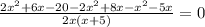 \frac{2x^2+6x-20-2x^2+8x-x^2-5x}{2x(x+5)}=0